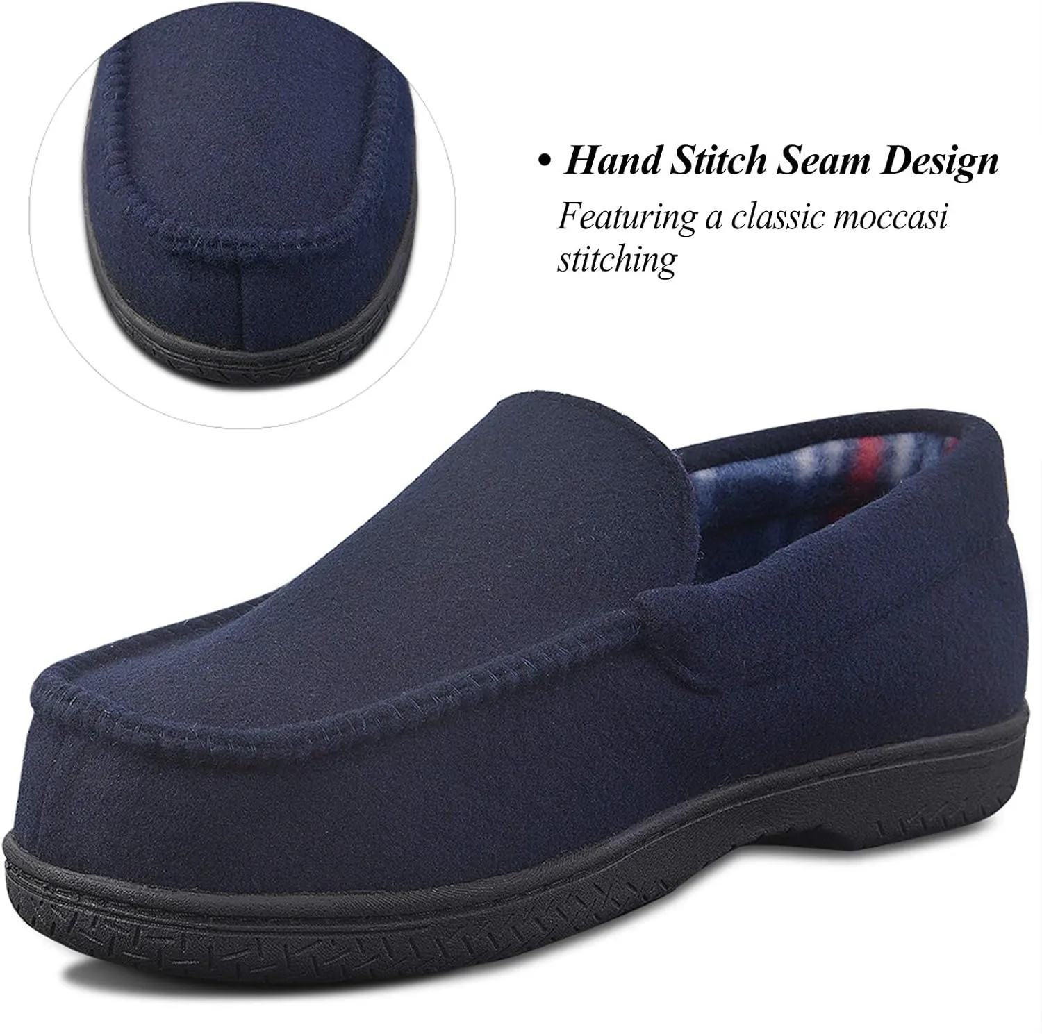 DL Men's Memory Foam Moccasin Slippers Breathable Moccasin Slippers Micro Wool House Shoes Anti-Slip Sole Indoor Outdoor