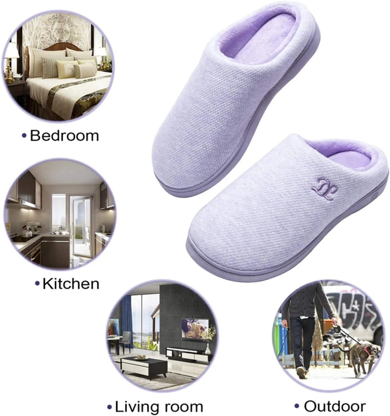 DL Womens Memory Foam Slippers, Cozy Slip on House Slippers for Women Indoor Outdoor, Comfy Women's Bedroom Slippers Warm Soft Flannel Lining Home Slippers Size 5-12 Purple Blue Pink Grey Navy Black