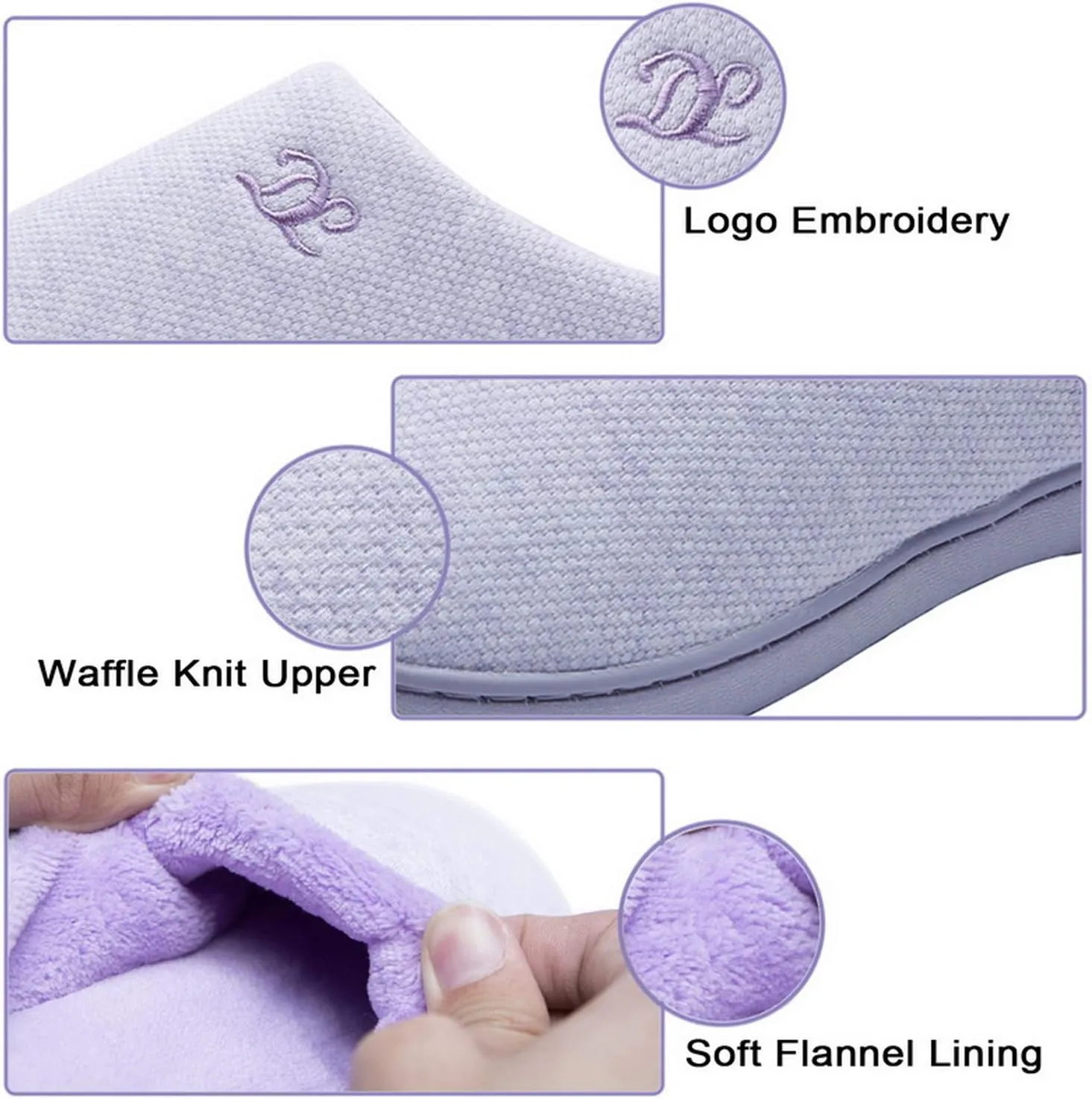 DL Womens Memory Foam Slippers, Cozy Slip on House Slippers for Women Indoor Outdoor, Comfy Women's Bedroom Slippers Warm Soft Flannel Lining Home Slippers Size 5-12 Purple Blue Pink Grey Navy Black