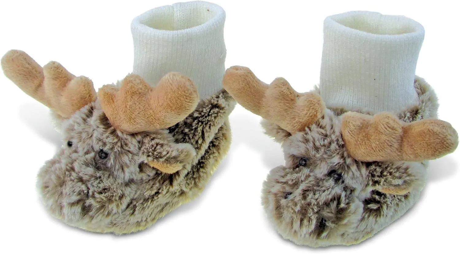 DolliBu Brown Moose Soft Plush Baby Shoes - Soft & Fluffy Wild Life Fleece Unisex Footwear with Stuffed Animal Moose for Baby Boy or Girl - Fuzzy Indoor Slipper, Winter Foot Warmer - One Size