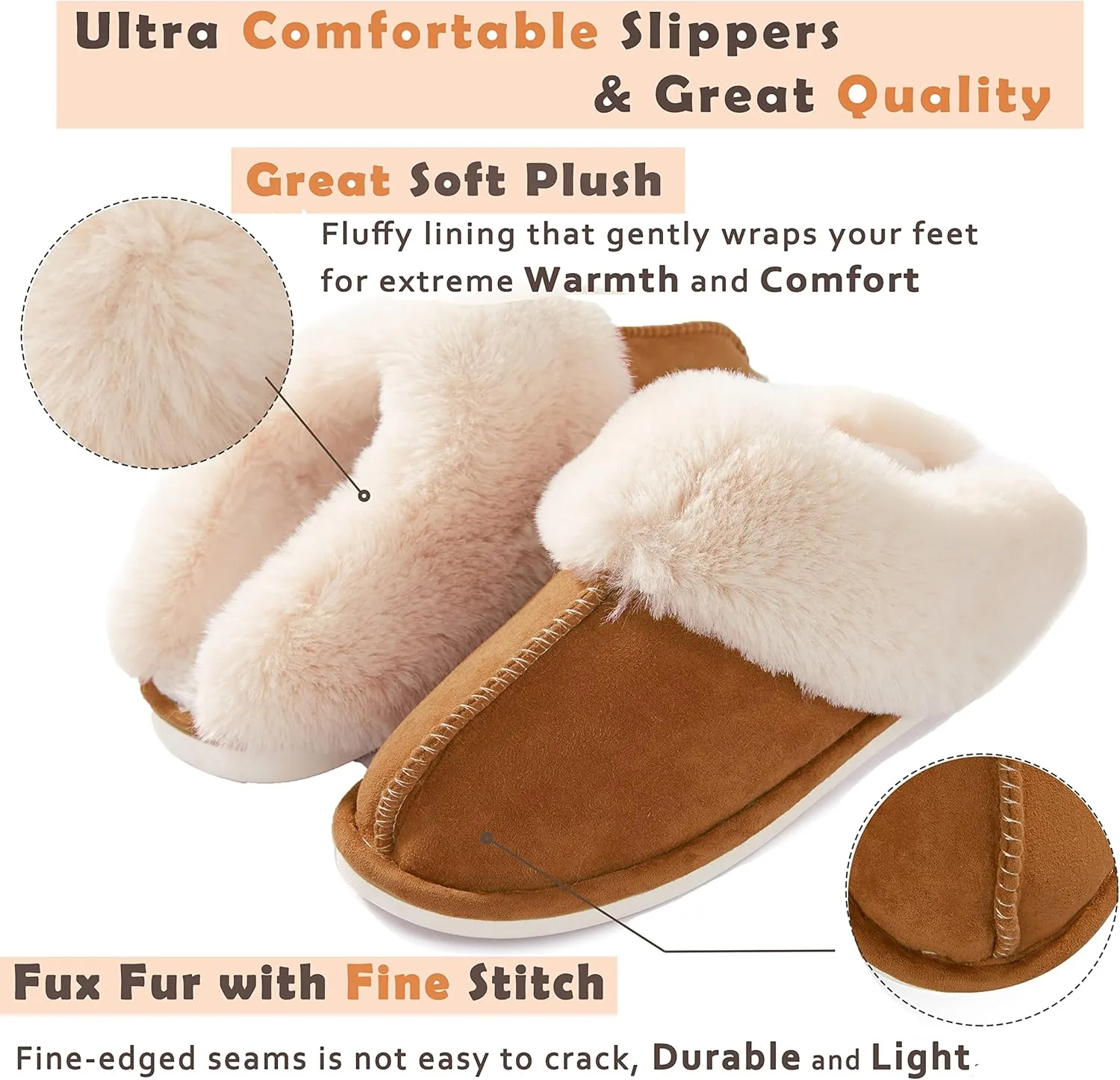 Donpapa Womens Slipper with Memory Foam Fluffy Soft Warm Slip On House Slippers Anti-Skid Cozy Plush for Indoor Outdoor