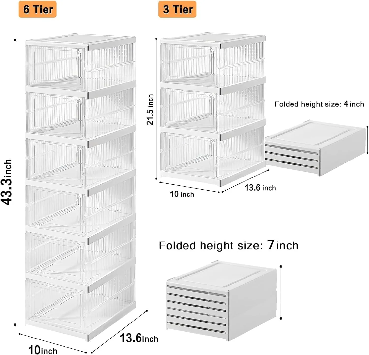 Drop Front Shoe Storage Box, No Assembly Stackable Shoe Organizer Storage Bin with Door, Free Standing Shoe Shelf Cabinet with Lid, Plastic Shoe Rack for Closet Entryway