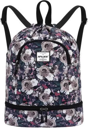 Dry Wet Drawstring Backpack with Shoe Compartment for Women Adjustable Gym Bag