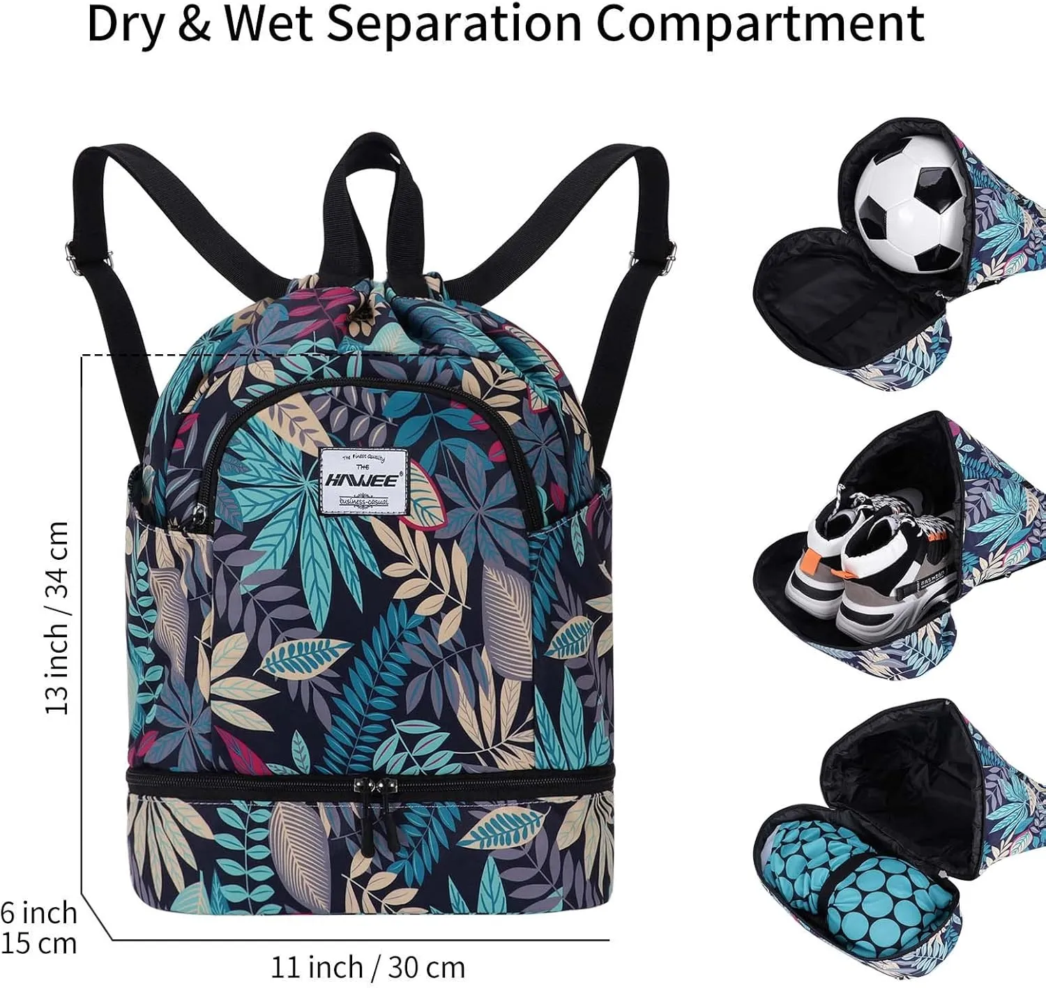 Dry Wet Drawstring Backpack with Shoe Compartment for Women Adjustable Gym Bag
