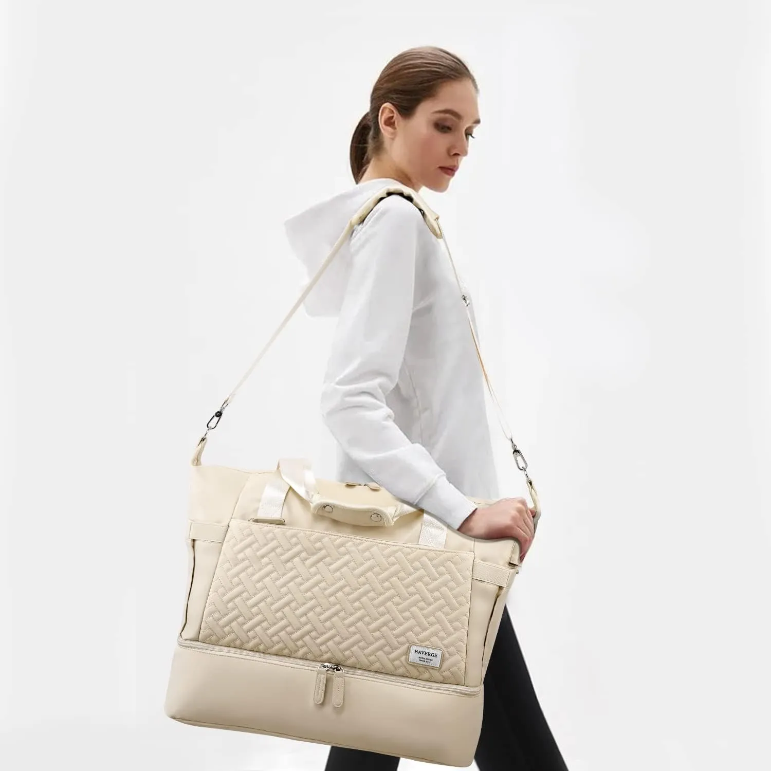 Duffle Bag for Travel, Weekender Bag with Shoe Compartment, Carry On Overnight Bag for Women with Toiletry Bag, Gym Bag with Wet Pocket, Hospital Bags for Labor and Delivery Beige