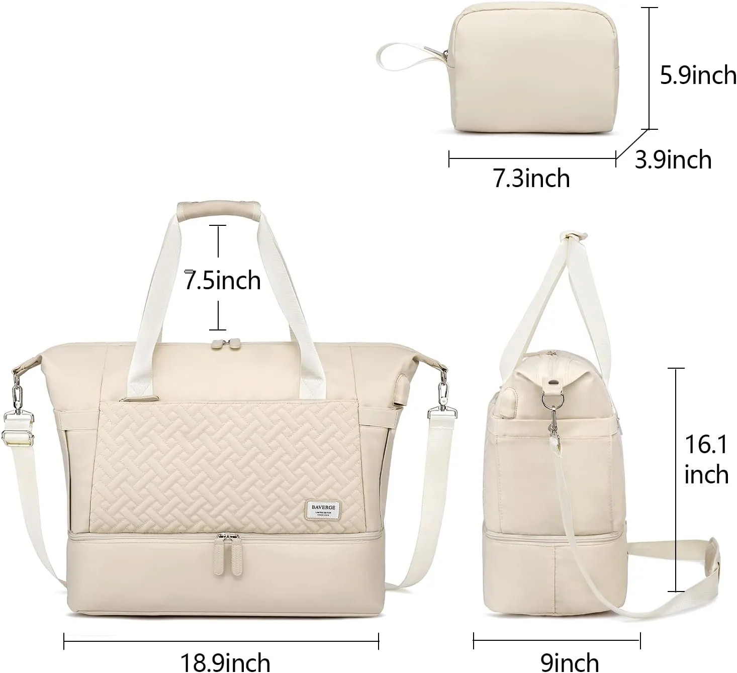 Duffle Bag for Travel, Weekender Bag with Shoe Compartment, Carry On Overnight Bag for Women with Toiletry Bag, Gym Bag with Wet Pocket, Hospital Bags for Labor and Delivery Beige