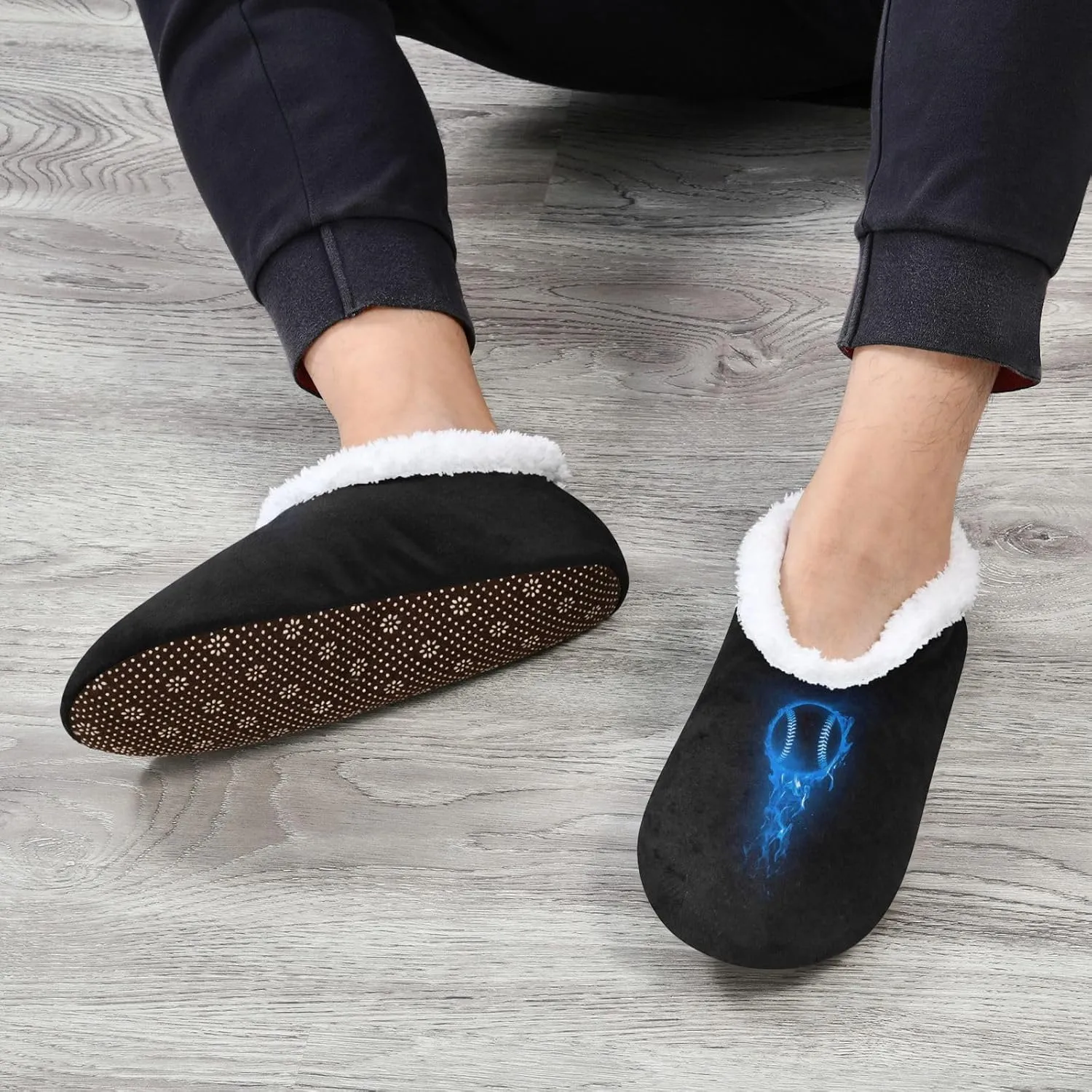 Dussdil Blue Flame Baseball Ball Home Winter Slippers Spa Travel House Slipper Soft Memory Foam Slipper Non Slip for Women Men Hotel Bedroom Shoes Slippers M