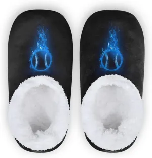 Dussdil Blue Flame Baseball Ball Home Winter Slippers Spa Travel House Slipper Soft Memory Foam Slipper Non Slip for Women Men Hotel Bedroom Shoes Slippers M