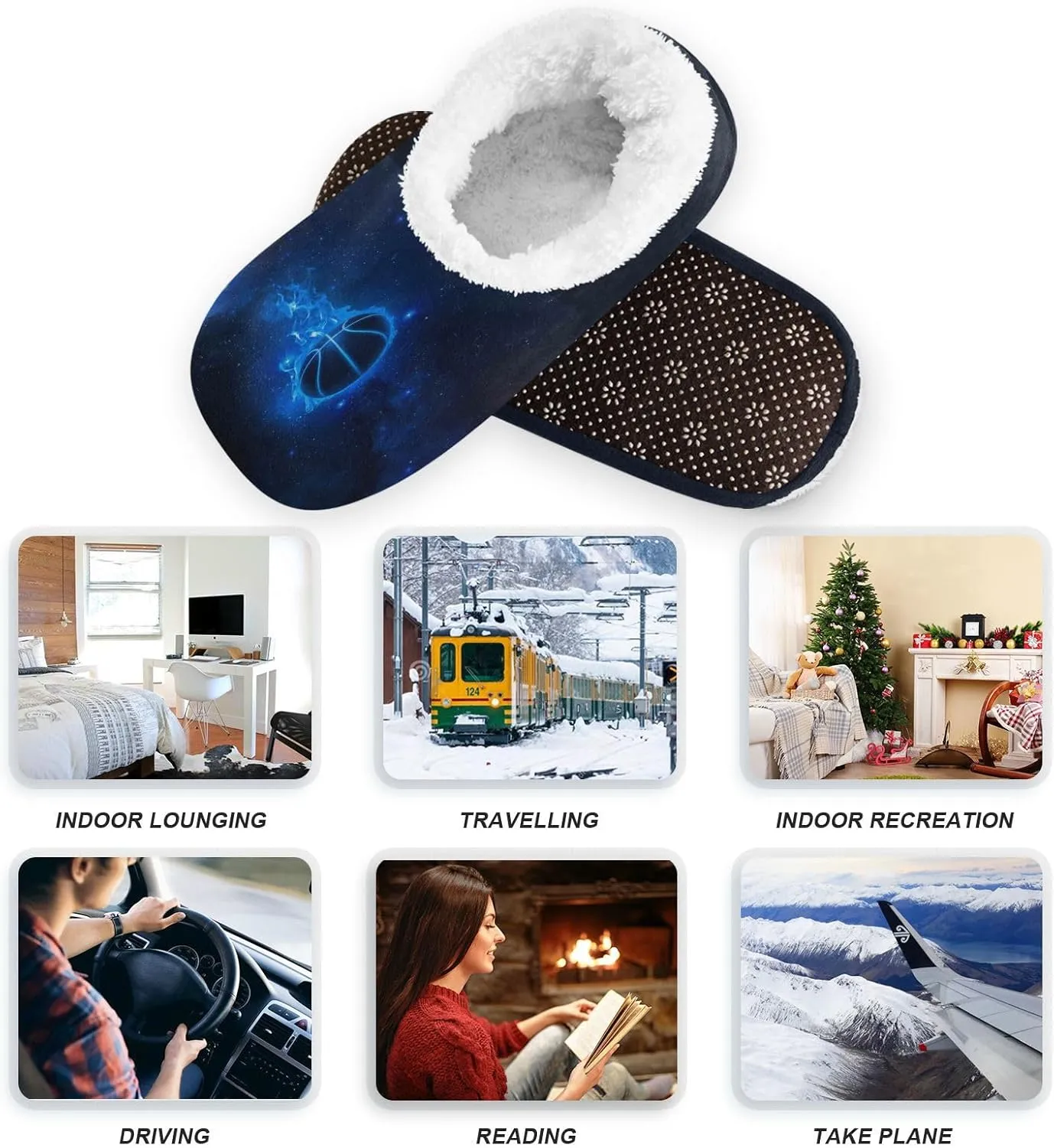 Dussdil Blue Flames Basketball Planet Home Winter Slippers Spa Travel House Slipper Soft Memory Foam Slipper Non Slip for Women Men Hotel Bedroom Shoes Slippers M