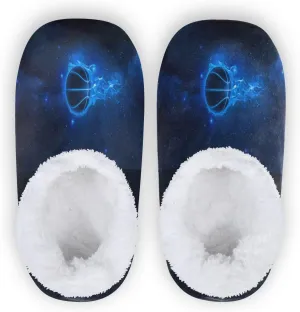 Dussdil Blue Flames Basketball Planet Home Winter Slippers Spa Travel House Slipper Soft Memory Foam Slipper Non Slip for Women Men Hotel Bedroom Shoes Slippers M