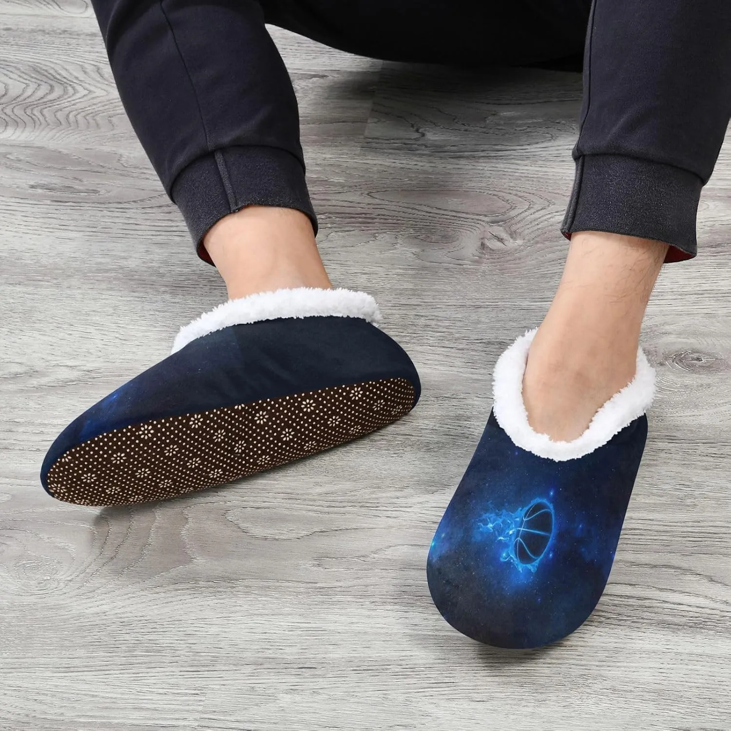 Dussdil Blue Flames Basketball Planet Home Winter Slippers Spa Travel House Slipper Soft Memory Foam Slipper Non Slip for Women Men Hotel Bedroom Shoes Slippers M