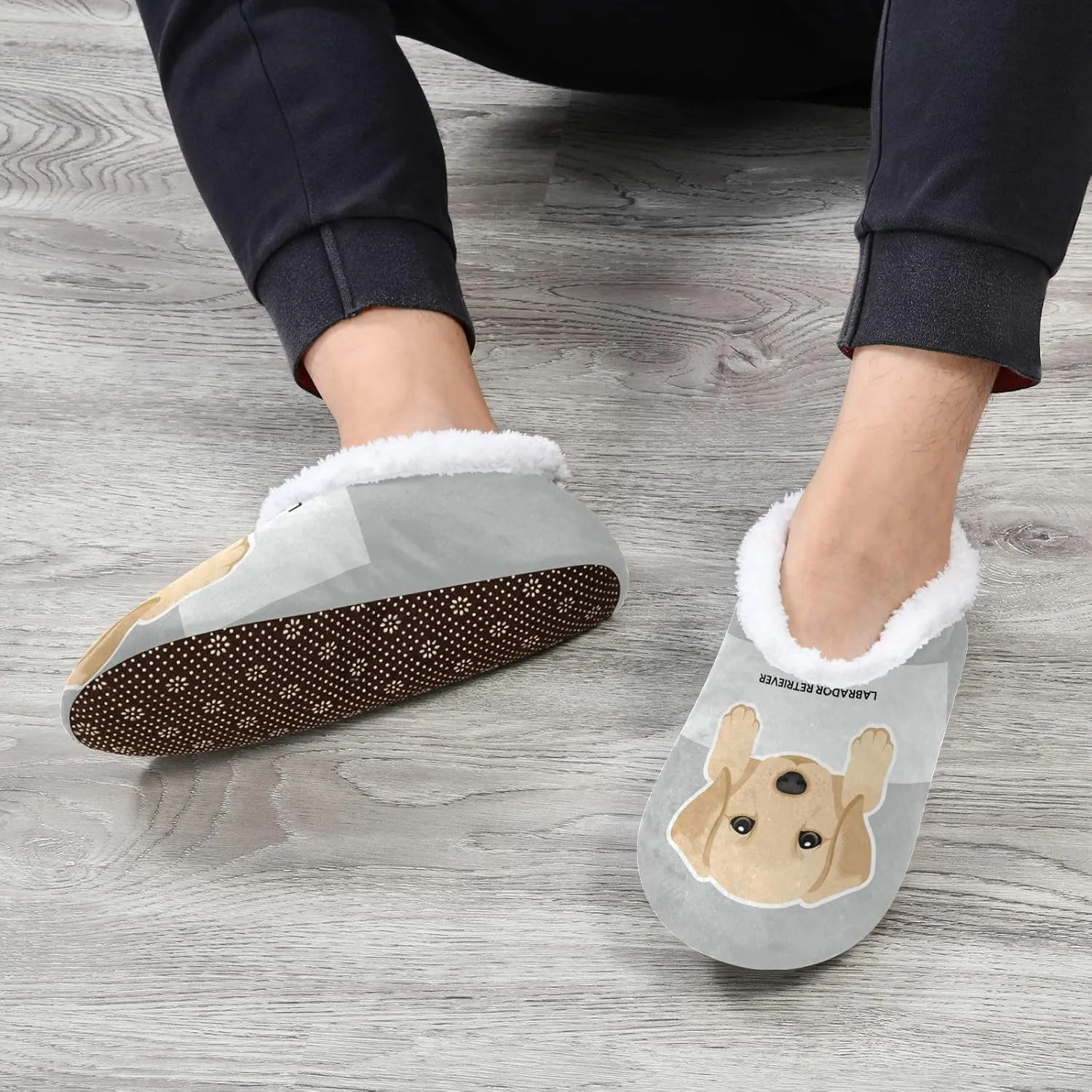 Dussdil Labrador Retriever Puppy Home Winter Slippers Spa Travel House Slipper Soft Memory Foam Slipper Non Slip for Women Men Hotel Bedroom Shoes Slippers M