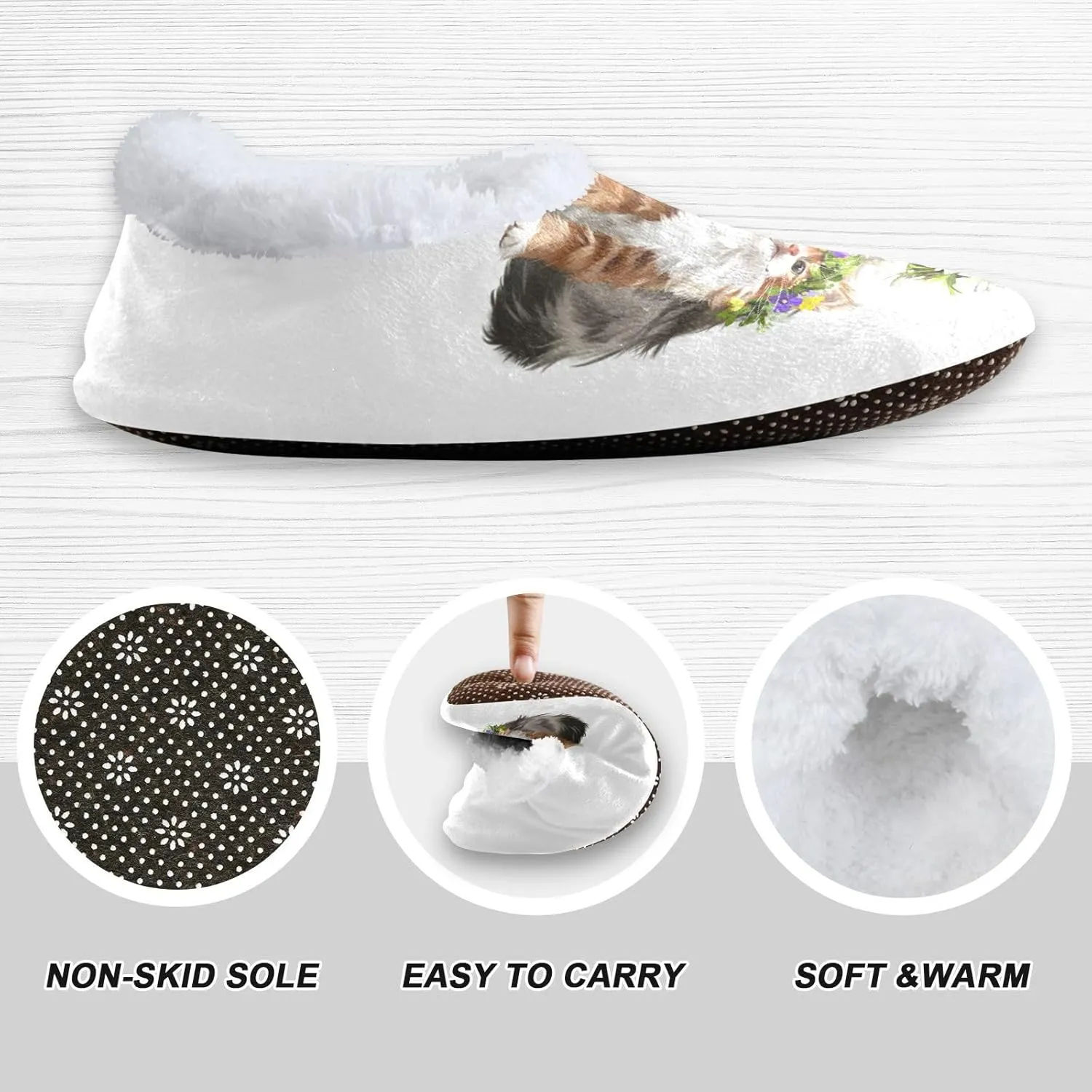 Dussdil Puppy Kitten Flowers Wreath Home Winter Slippers Spa Travel House Slipper Soft Memory Foam Slipper Non Slip for Women Men Hotel Bedroom Shoes Slippers M