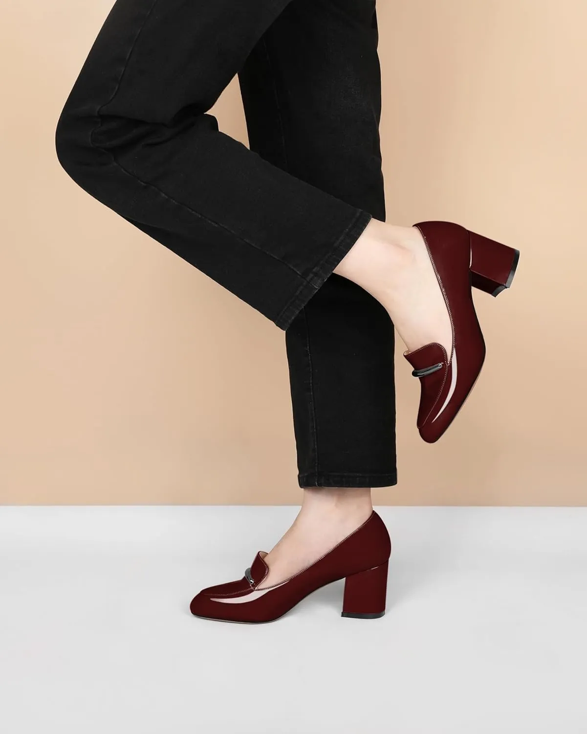 Eldof Women's Pumps Block Heel Round Toe Slip On Chunky Loafer Heel Dress Shoes Pumps for Women 2.5 Inches