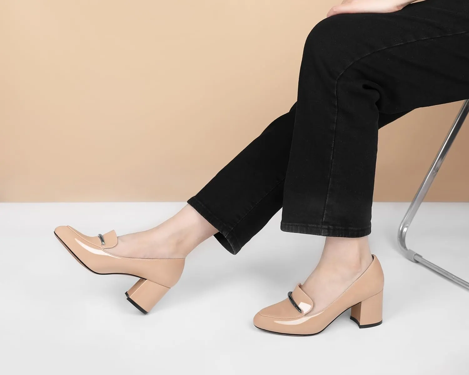 Eldof Women's Pumps Block Heel Round Toe Slip On Chunky Loafer Heel Dress Shoes Pumps for Women 2.5 Inches