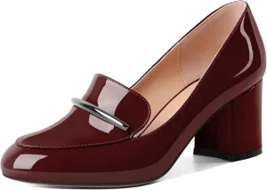 Eldof Women's Pumps Block Heel Round Toe Slip On Chunky Loafer Heel Dress Shoes Pumps for Women 2.5 Inches