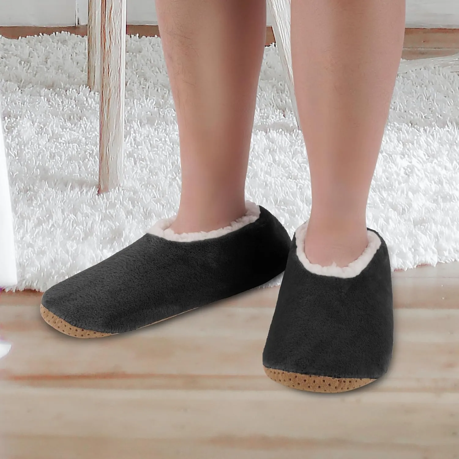 ELFJOY Mens Slipper Socks with Grippers Fuzzy House Slippers for Men Indoor Winter Warm Fleece Lined Sock Slippers
