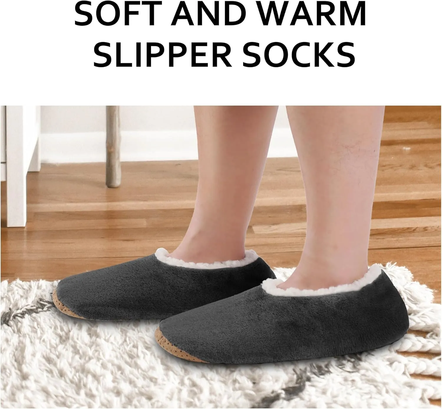 ELFJOY Mens Slipper Socks with Grippers Fuzzy House Slippers for Men Indoor Winter Warm Fleece Lined Sock Slippers