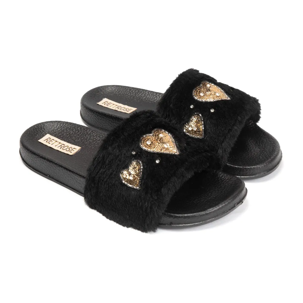Ella Noir Luxury Plush Diamanté Embellished Handmade Sliders