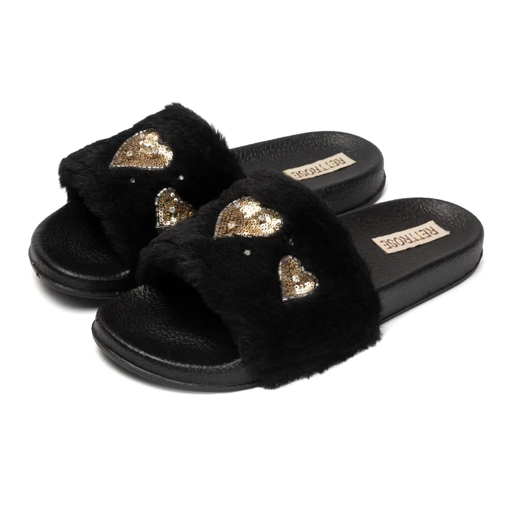 Ella Noir Luxury Plush Diamanté Embellished Handmade Sliders