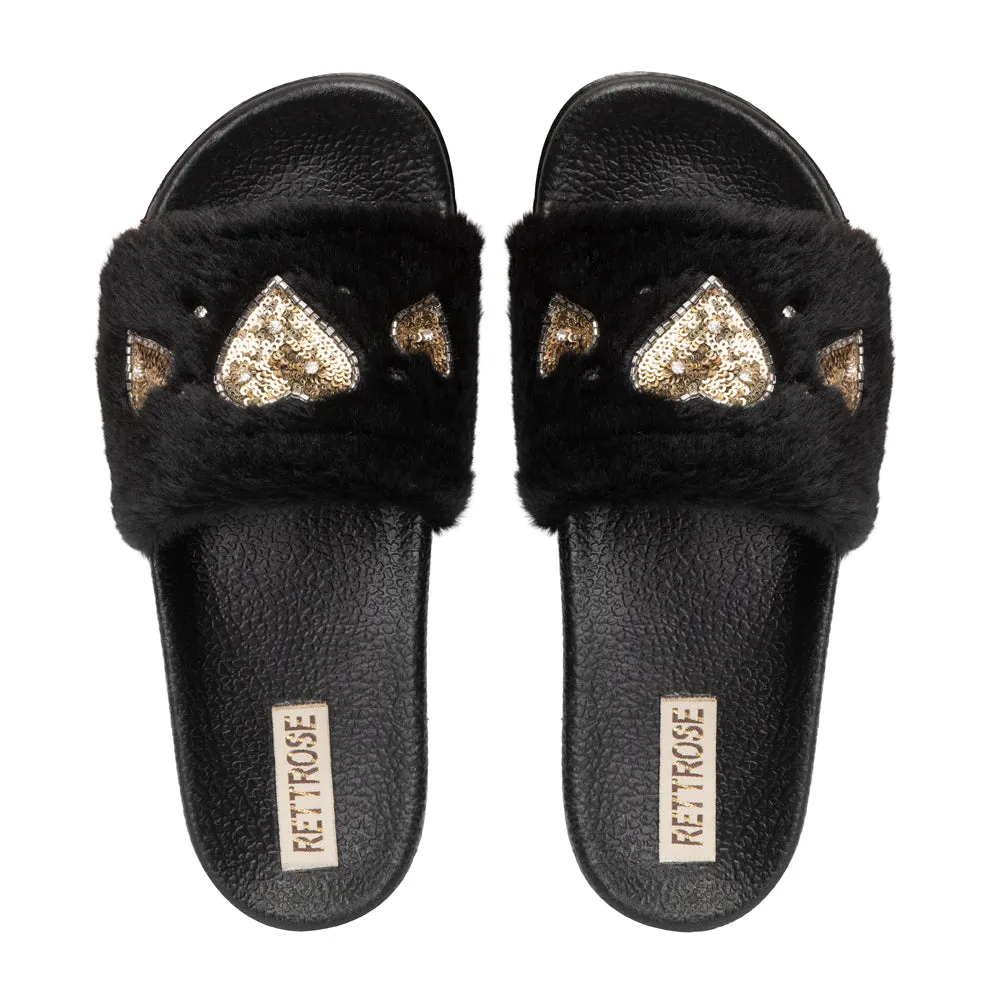 Ella Noir Luxury Plush Diamanté Embellished Handmade Sliders