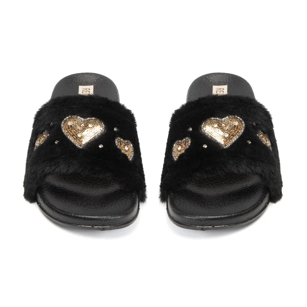 Ella Noir Luxury Plush Diamanté Embellished Handmade Sliders