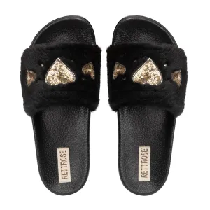 Ella Noir Luxury Plush Diamanté Embellished Handmade Sliders