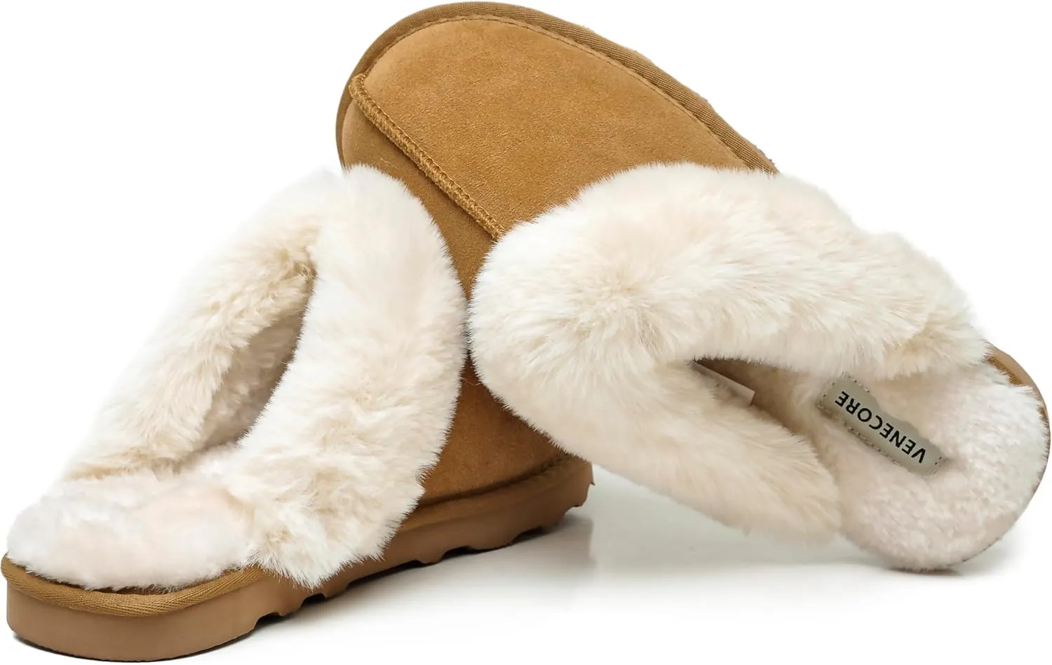 Emma Women's Winter Fur Slippers Genuine Suede Fluffy Faux Fur Memory Foam Cushion, Indoor and Outdoor