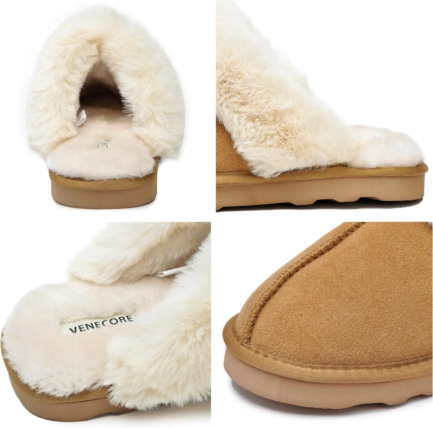 Emma Women's Winter Fur Slippers Genuine Suede Fluffy Faux Fur Memory Foam Cushion, Indoor and Outdoor