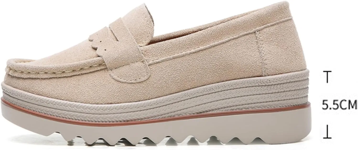 EnllerviiD Women's Platform Loafers Slip-On Comfortable Suede Moccasins Wedge Penny Loafers Casual Business Work Shoes