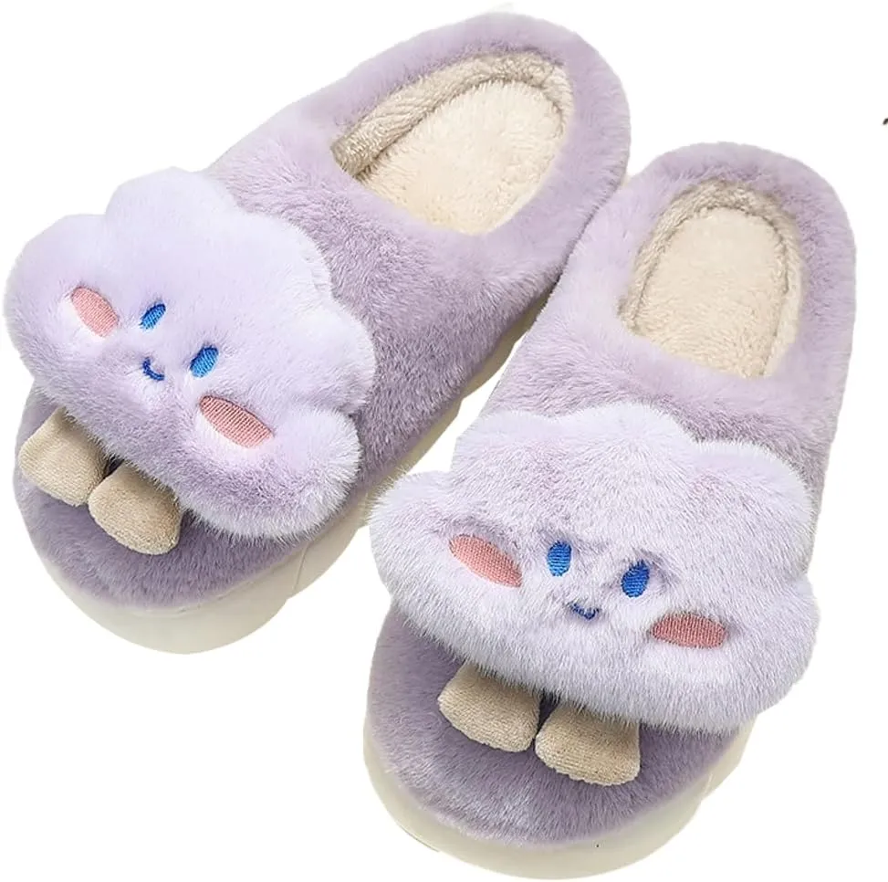 Epsion Women's Comfy Faux Fur Slippers Warm Bedroom Slippers Indoor Outdoor Slipper Cute Cloud Cotton Slippers Anti-Skid Rubber