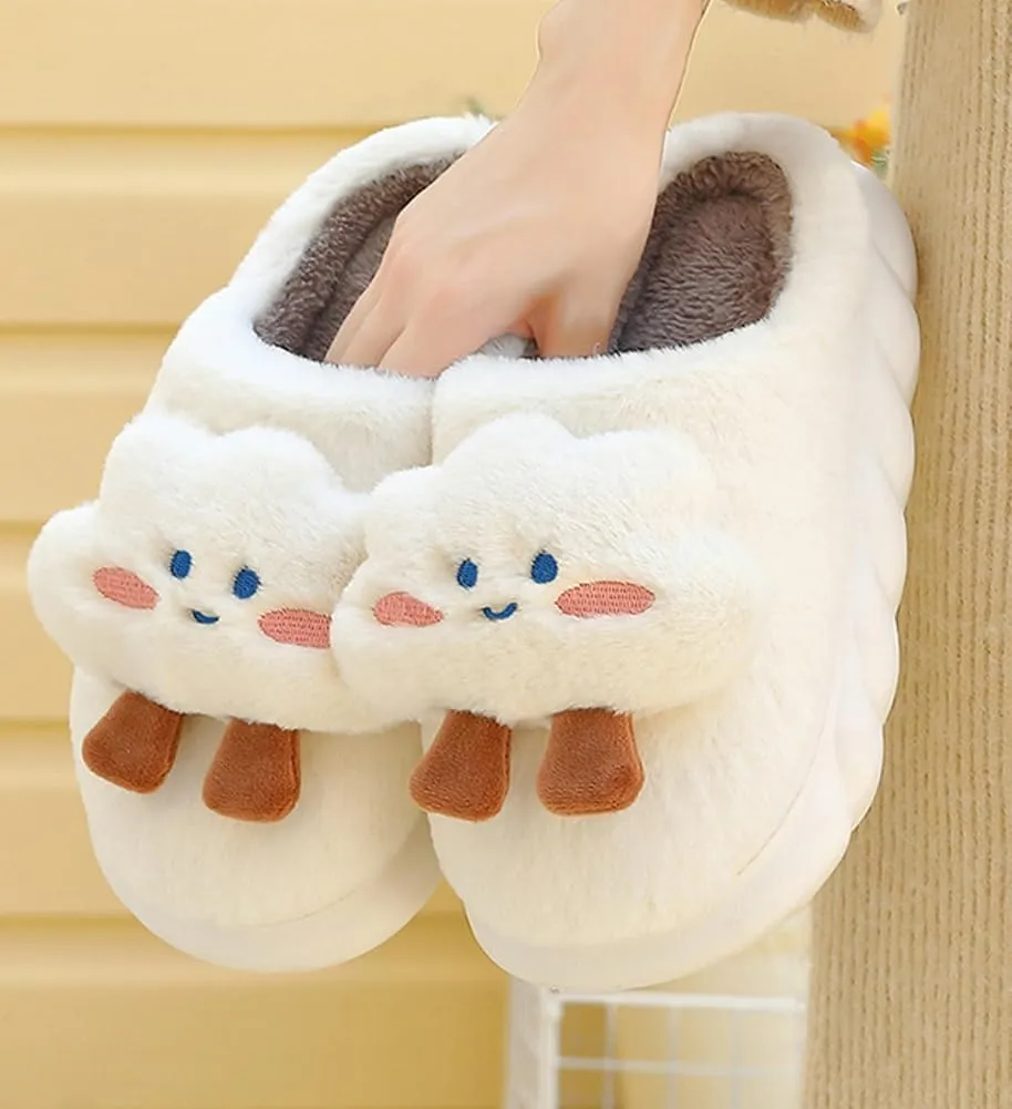 Epsion Women's Comfy Faux Fur Slippers Warm Bedroom Slippers Indoor Outdoor Slipper Cute Cloud Cotton Slippers Anti-Skid Rubber