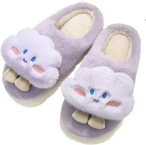 Epsion Women's Comfy Faux Fur Slippers Warm Bedroom Slippers Indoor Outdoor Slipper Cute Cloud Cotton Slippers Anti-Skid Rubber