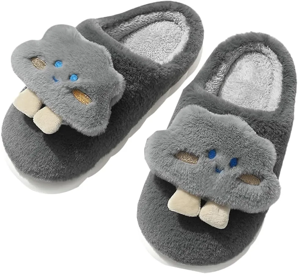 Epsion Women's Comfy Faux Fur Slippers Warm Bedroom Slippers Indoor Outdoor Slipper Cute Cloud Cotton Slippers Anti-Skid Rubber