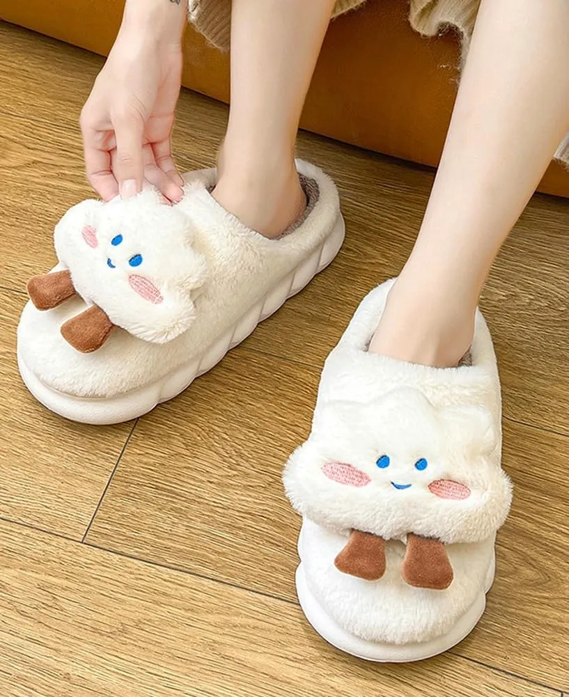Epsion Women's Comfy Faux Fur Slippers Warm Bedroom Slippers Indoor Outdoor Slipper Cute Cloud Cotton Slippers Anti-Skid Rubber