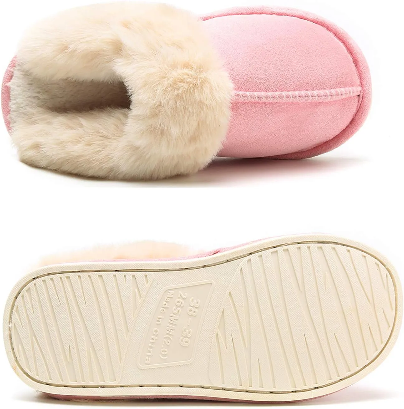 Epsion Womens Winter Warm Slipper Faux Fur Fluffy Slip-On House Slippers Suede Plush Lined/Anti-Skid Sole Indoor Outdoor