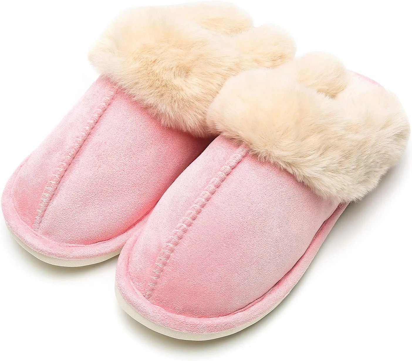 Epsion Womens Winter Warm Slipper Faux Fur Fluffy Slip-On House Slippers Suede Plush Lined/Anti-Skid Sole Indoor Outdoor