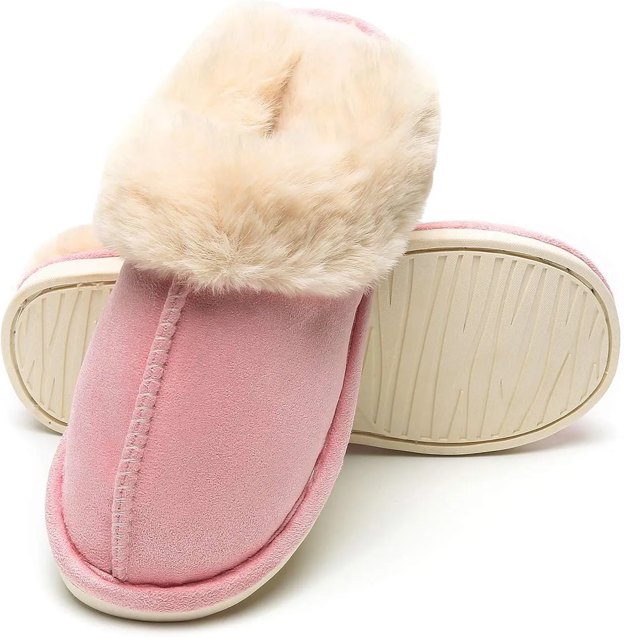 Epsion Womens Winter Warm Slipper Faux Fur Fluffy Slip-On House Slippers Suede Plush Lined/Anti-Skid Sole Indoor Outdoor