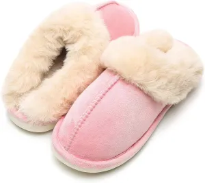 Epsion Womens Winter Warm Slipper Faux Fur Fluffy Slip-On House Slippers Suede Plush Lined/Anti-Skid Sole Indoor Outdoor