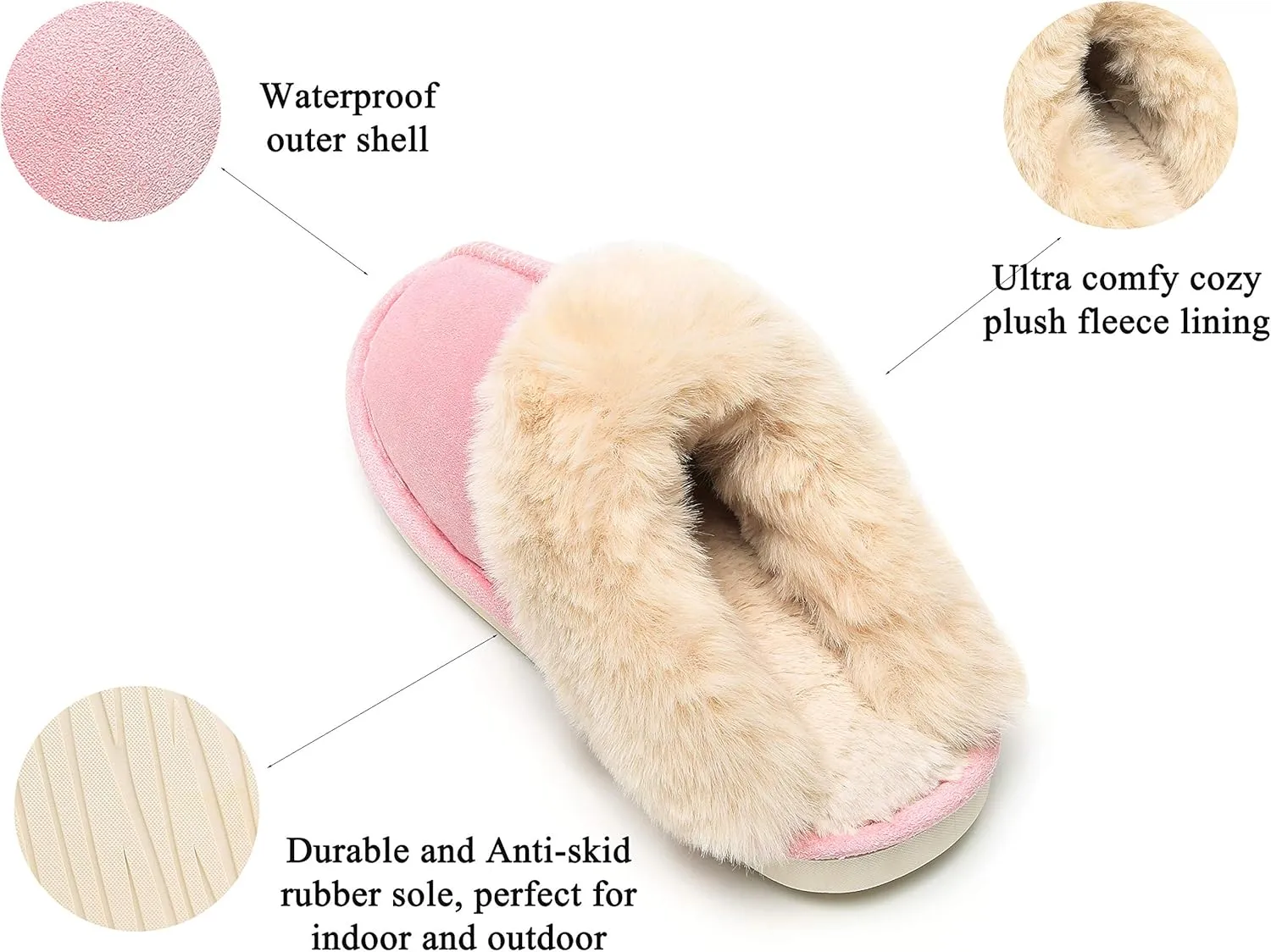 Epsion Womens Winter Warm Slipper Faux Fur Fluffy Slip-On House Slippers Suede Plush Lined/Anti-Skid Sole Indoor Outdoor