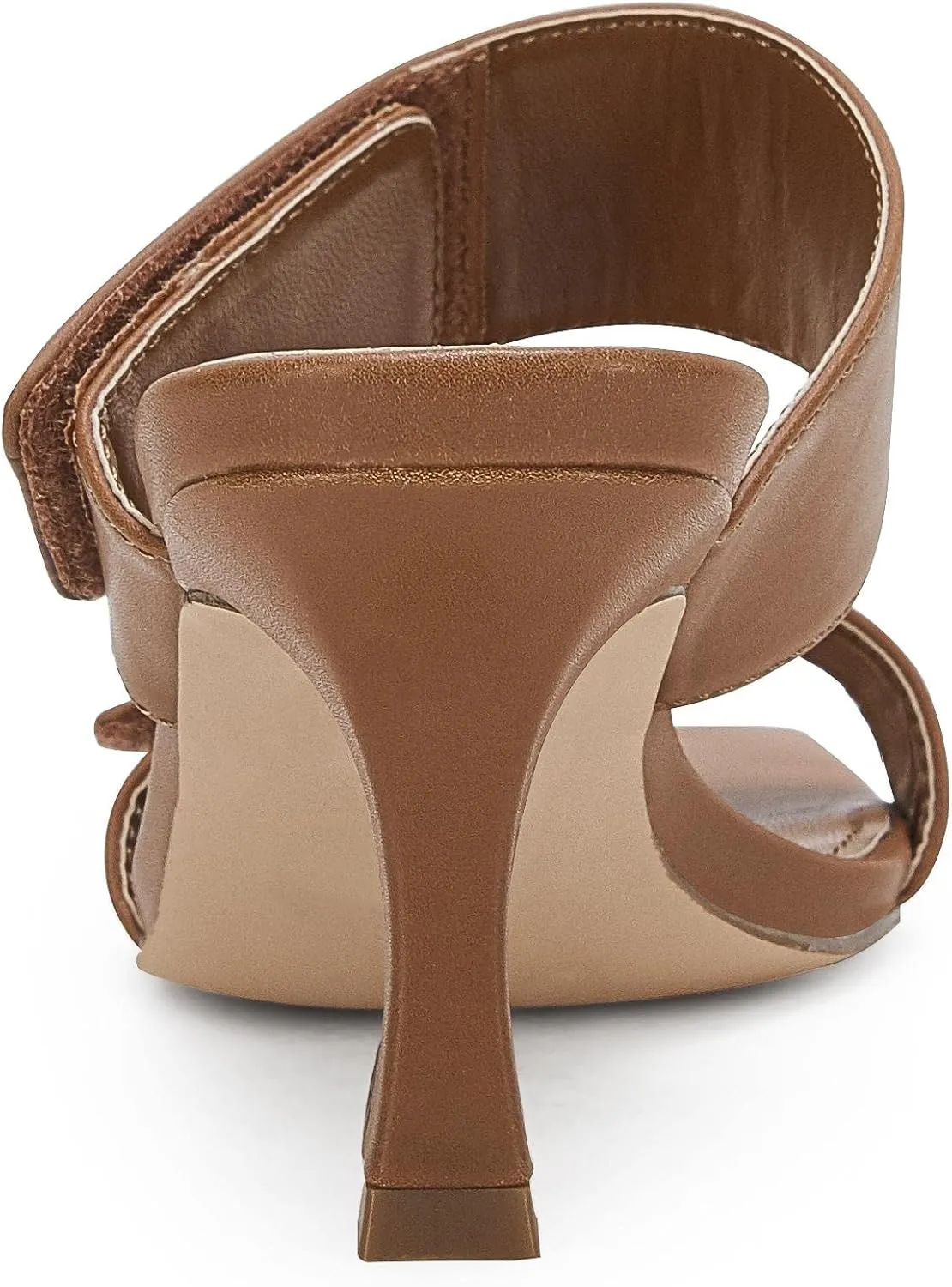 Ermonn Womens Two Strap Heeled Sandals Slip On Square Open Toe Stiletto Faux Leather Backless Mule Heels Slippers