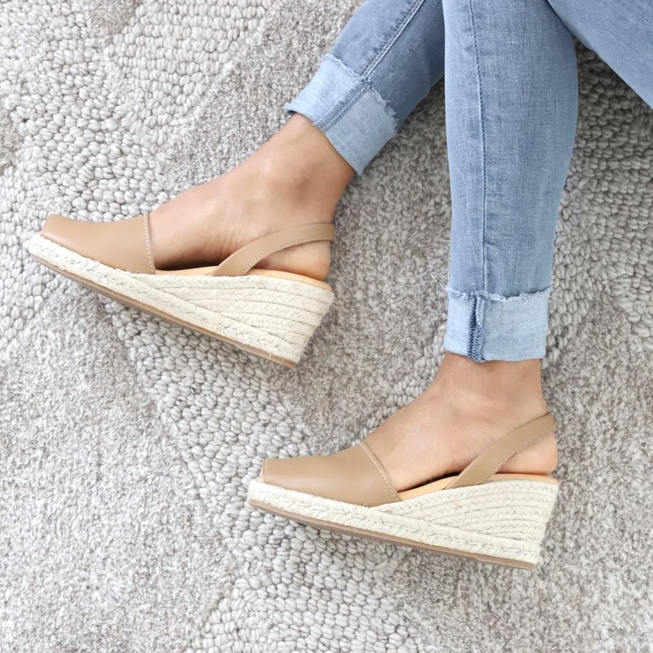 Espadrille Wedges for Women – Dressy Soft Leather Peep Toe Women’s Wedge Sandals, Casual Summer Slip on Espadrilles