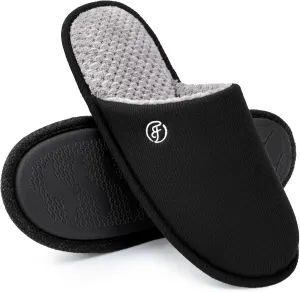 EverFoams Men's Cotton Knit Slippers Lightweight Memory Foam Indoor House Shoes with Anti-Skid Sole