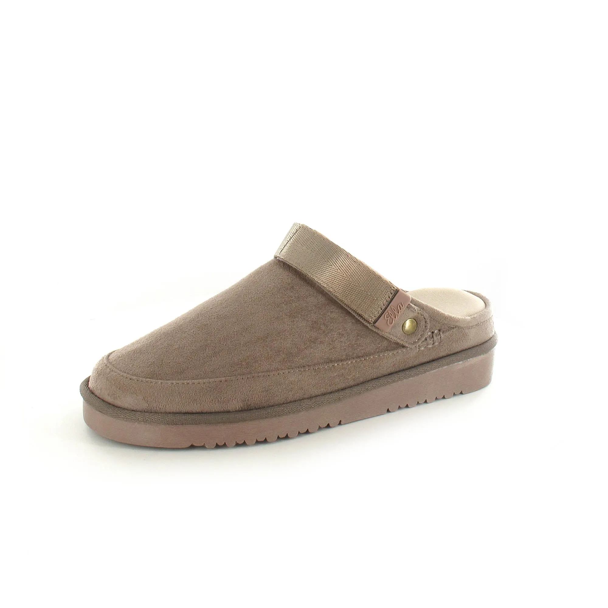 Evie: Memory Foam Ankle Strap Clog Mule Slide - Taupe