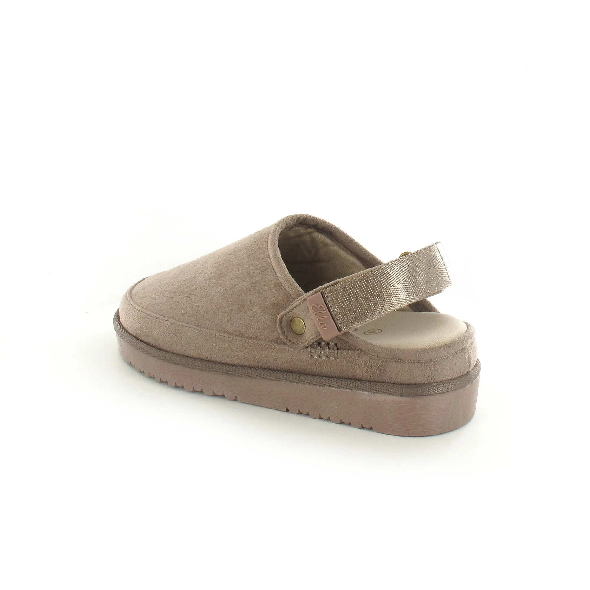 Evie: Memory Foam Ankle Strap Clog Mule Slide - Taupe