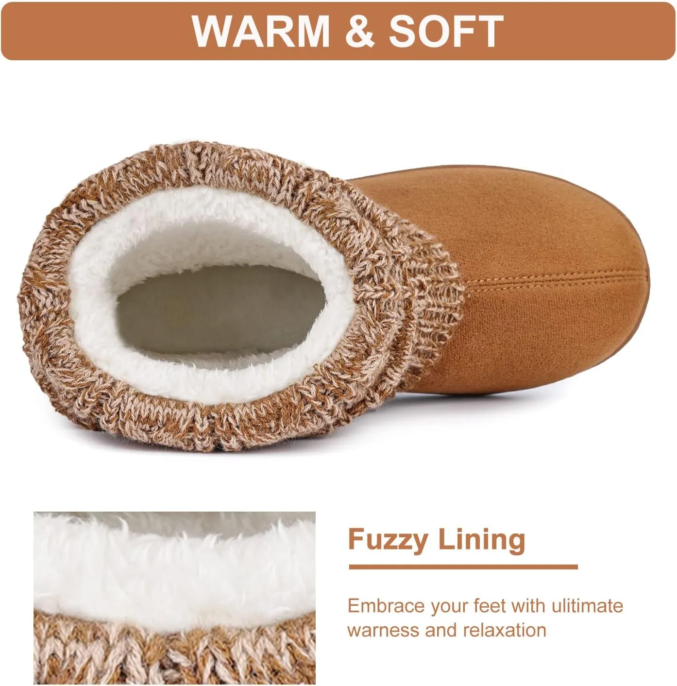 FamilyFairy Women's Woolen Yarn Knit Bootie Slippers Comfy Warm Plush Fleece Memory Foam House Shoes for Indoor Outdoor