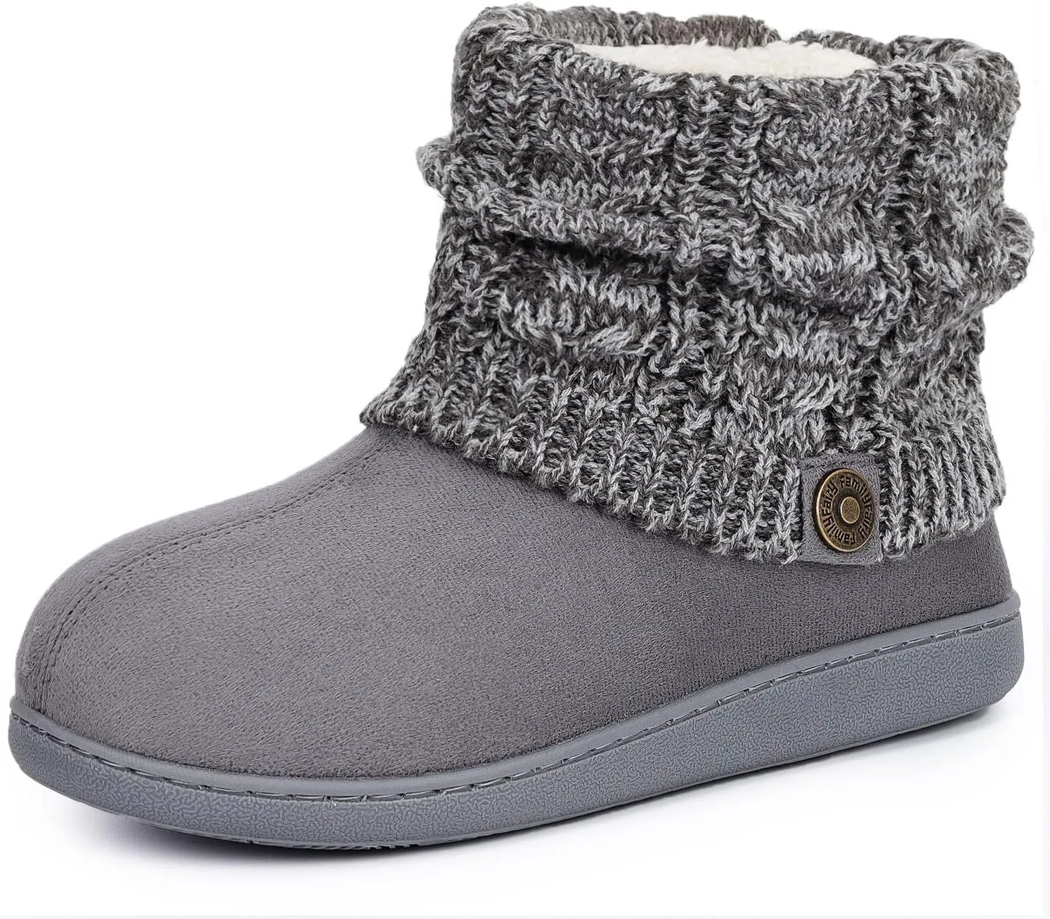 FamilyFairy Women's Woolen Yarn Knit Bootie Slippers Comfy Warm Plush Fleece Memory Foam House Shoes for Indoor Outdoor
