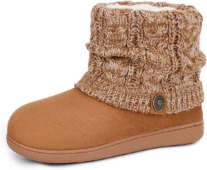 FamilyFairy Women's Woolen Yarn Knit Bootie Slippers Comfy Warm Plush Fleece Memory Foam House Shoes for Indoor Outdoor