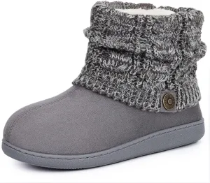 FamilyFairy Women's Woolen Yarn Knit Bootie Slippers Comfy Warm Plush Fleece Memory Foam House Shoes for Indoor Outdoor