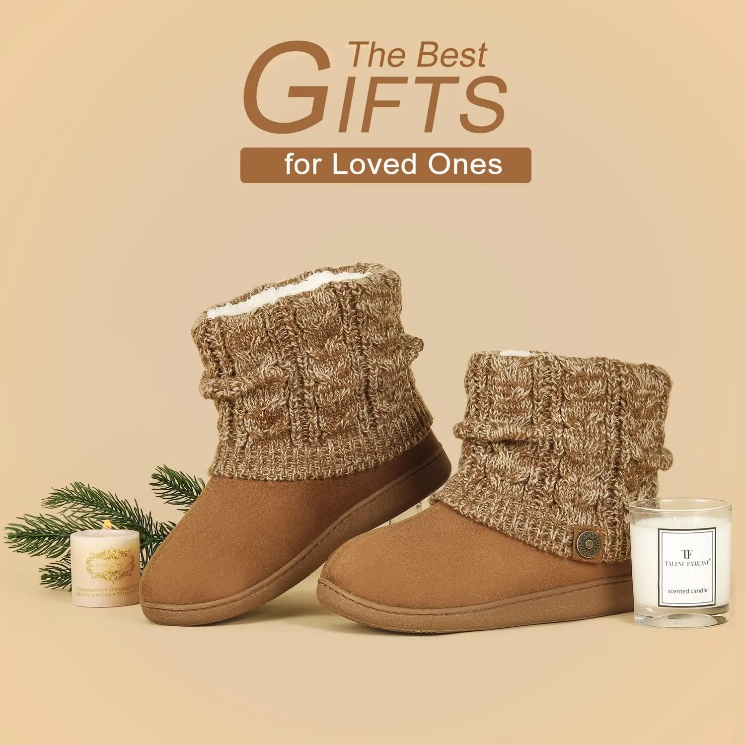 FamilyFairy Women's Woolen Yarn Knit Bootie Slippers Comfy Warm Plush Fleece Memory Foam House Shoes for Indoor Outdoor